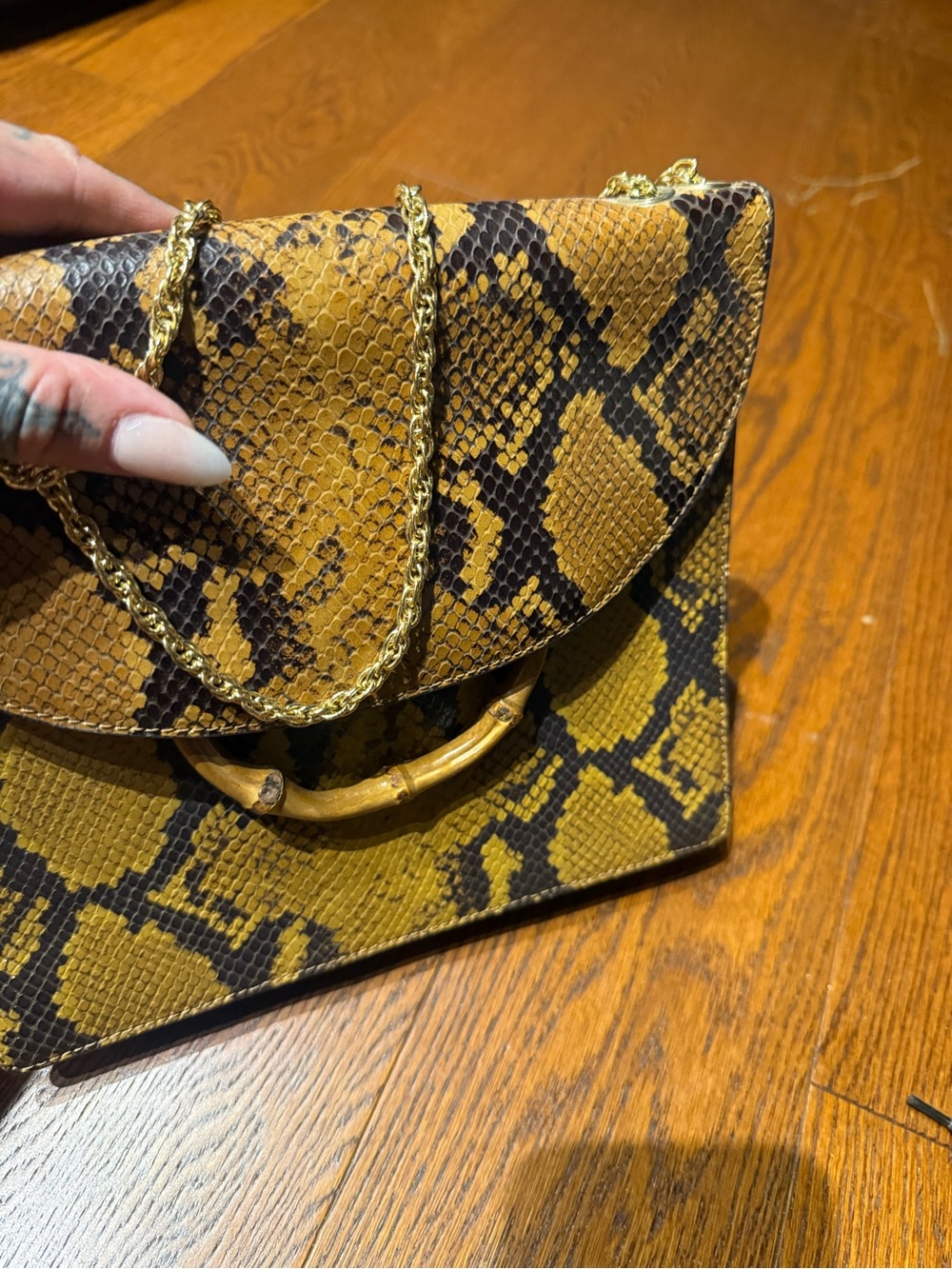 Loeffler Randall leather Snake-Print Crossbody with Bamboo Handle